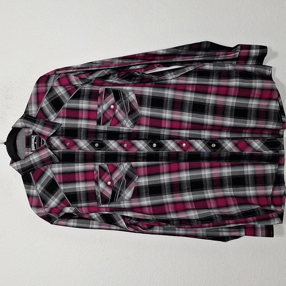 Panhandle Slim Black Gray Purple Plaid Pearl Snap Western Button Down Shirt Sz.L - Picture 1 of 14